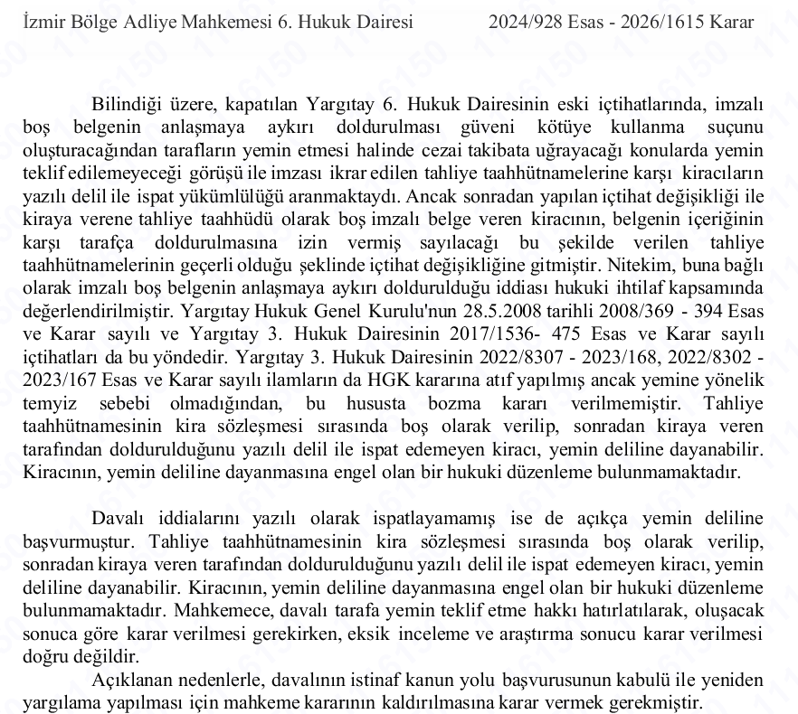 yankibuyuksezer's tweet photo. Tahliye taahhüdünde yemin konusuna bakış

İzmir BAM 6 HD 2024/928 E 2026/1615 K 17.06.2026 https://t.co/v7cxlm5jni