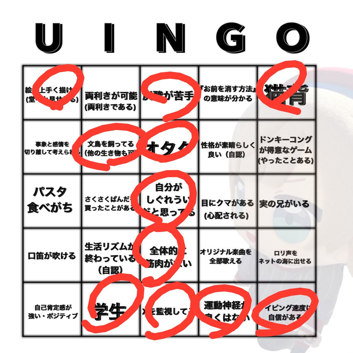 haru8uisg's tweet photo. ワンビンゴきたぁ！
#UINGO https://t.co/OkNfi0xuHX