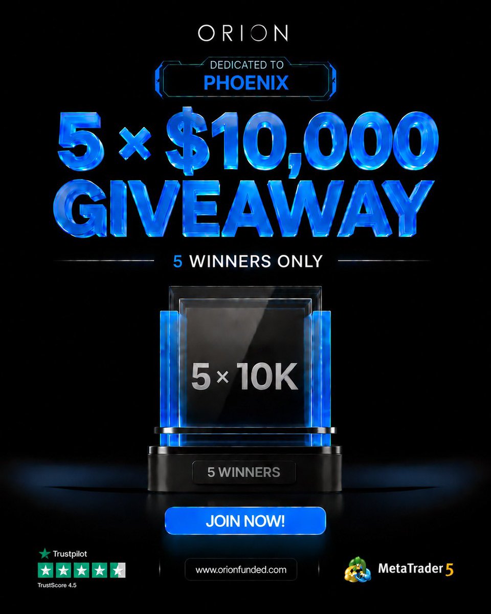 PhoenixMMXM's tweet photo. 🚨 $50,000 GIVEAWAY! 🚨

 5 × $10K Orion Funded 🎁

HOW TO ENTER 👇

✅ Follow: @phoenixmmxm

✅ Follow: @OrionAffiliates

✅ Follow: @orionfundedcom

Like & Repost this post

💬 Tag 1 trader and then join my community: https://t.co/1KUoaN834S

🔥 50% OFF your first challenge
🎟️ Code: PHOENIX50

Winners in 72hrs ⏰