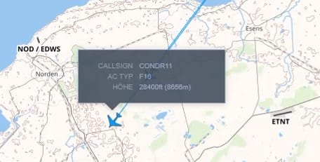 Blogp47's tweet photo. 🇦🇷📷 | Teve início o voo de entrega do segundo lote de F-16 AM/BM para a Força Aérea Argentina, com destino a Zaragoza. O voo CONDOR 11 segue sob controle militar de Maastricht, sobrevoando o norte da Alemanha 🇩🇰 🇦🇷. https://t.co/Ce7EsLEKqP