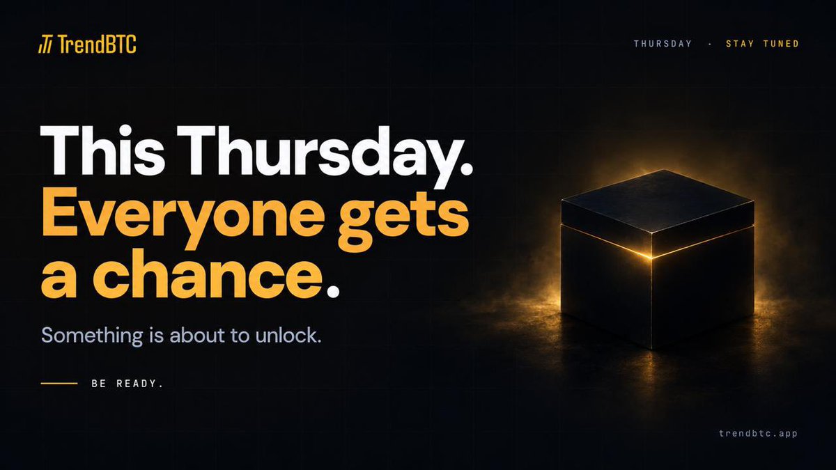 trend_btc_app's tweet photo. THIS THURSDAY. EVERYONE GETS A CHANCE. ⚡

You've picked markets. Cast votes. Called prices.

Now watch what comes next.

This Thursday, we're making a major announcement — and the opportunity behind it reaches every user on TrendBTC.

Been here since day one? You're part of it.
Just found us? You are too.

We're keeping the details under wraps a little longer. But when the announcement lands, you'll want to be here.

Something big is about to open up.

👀 Thursday. Keep your eyes on this feed.