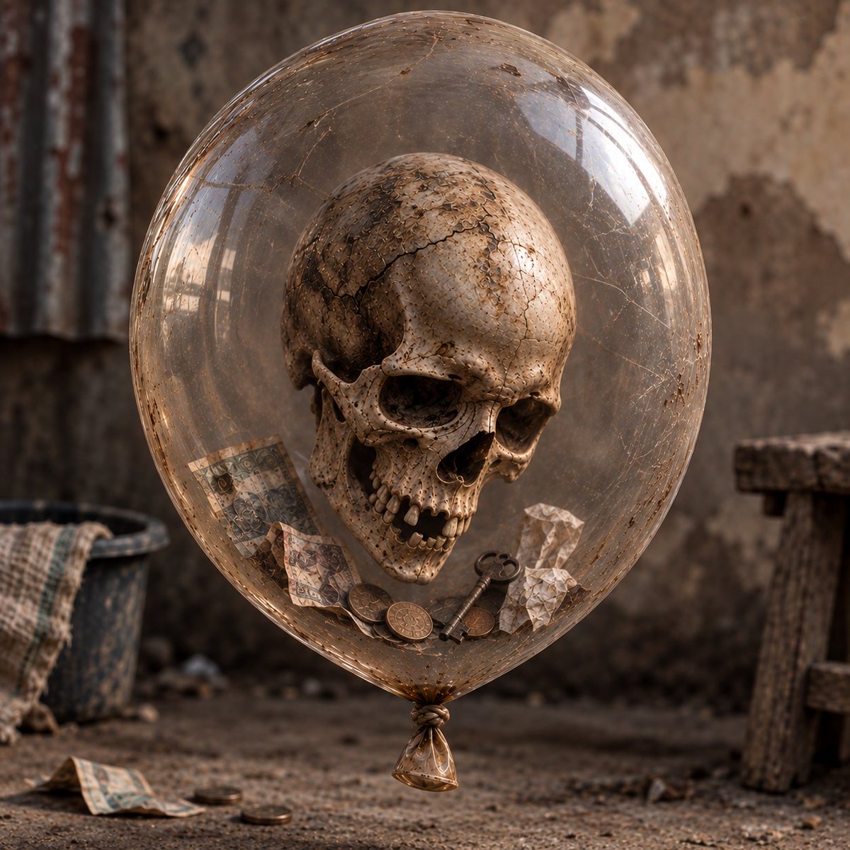 Balloonaxis's tweet photo. Same Head. Different Stories.

Introducing H012 — The Poor.

A weathered skull enclosed inside a worn, transparent balloon, surrounded by the signs of hardship, scarcity, and a life with almost nothing to spare.

One head. A life of struggle.

SKULL BALLOON.

#SkullBalloon #NFT https://t.co/IIrp2RJqac