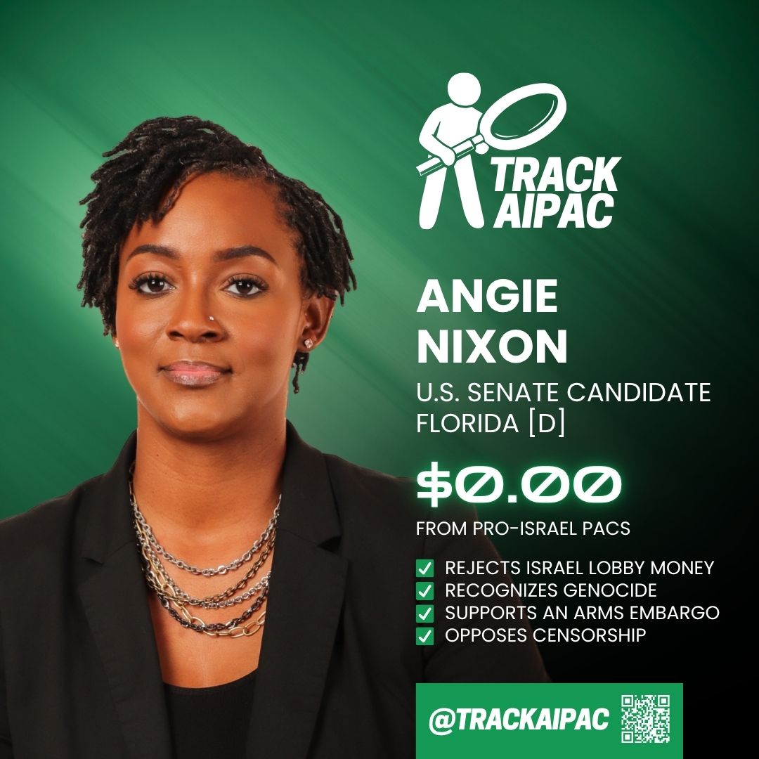 TrackAIPAC's tweet photo. 🌞 @AngieNixon is the fighter Florida deserves in the U.S. Senate.

AIPAC's Ashley Moody is selling out to special interests and rubber-stamped a political slush fund that stole $10 million meant for Florida’s children. https://t.co/6FKhIh7Gn9