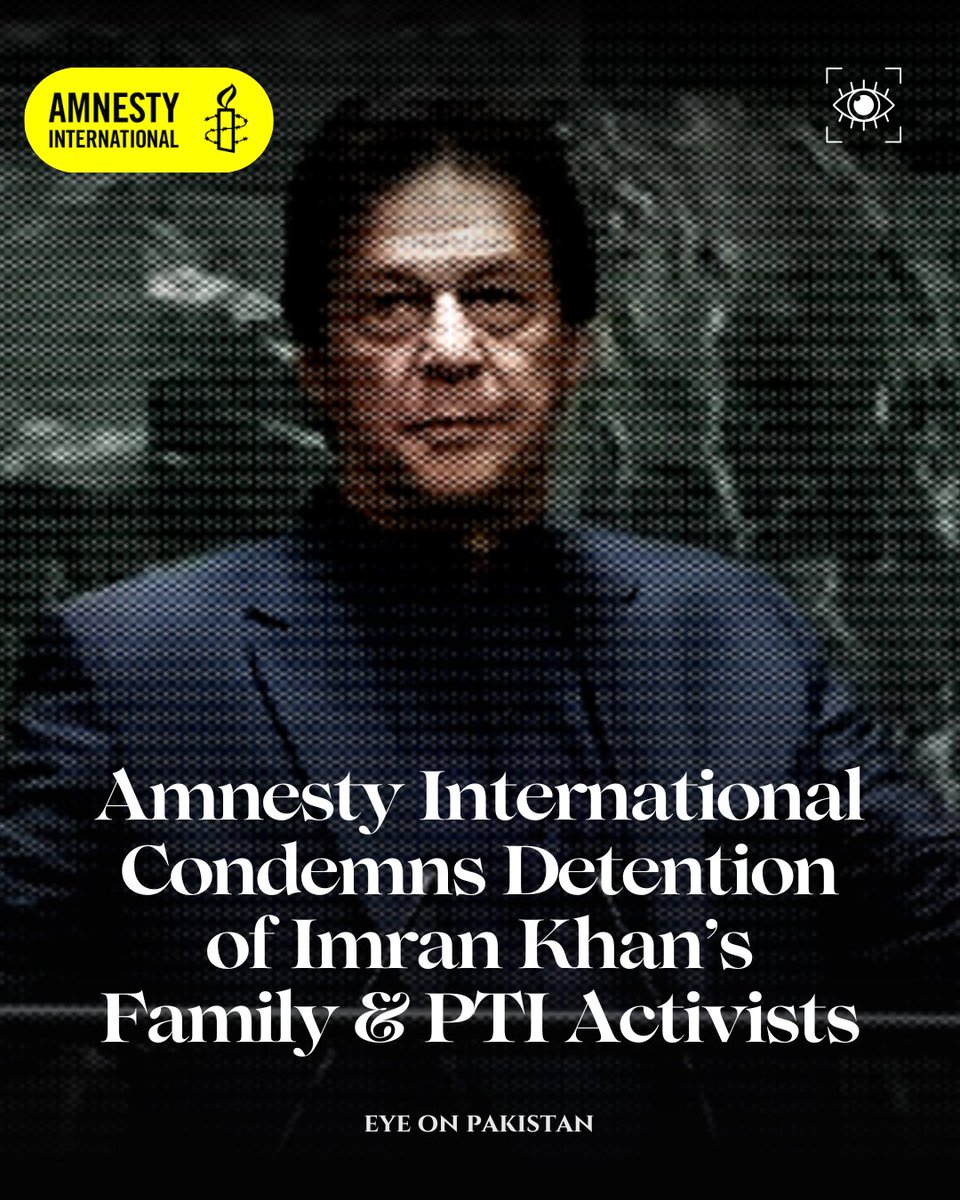 eyeonpakistan_'s tweet photo. Amnesty International has condemned the arbitrary detention of Imran Khan’s family members, including his three sisters, as well as PTI activists, calling the actions a “flagrant violation” of their rights to liberty, freedom of expression, association and peaceful assembly.

Amnesty has called for their immediate release.