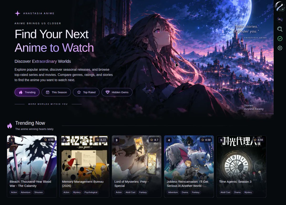 ryu_amar's tweet photo. Something new is taking shape inside `Anastasia Anime`.
A new way to discover what comes next. ✨

Coming soon 🌙 https://t.co/CgrCTJHdVe