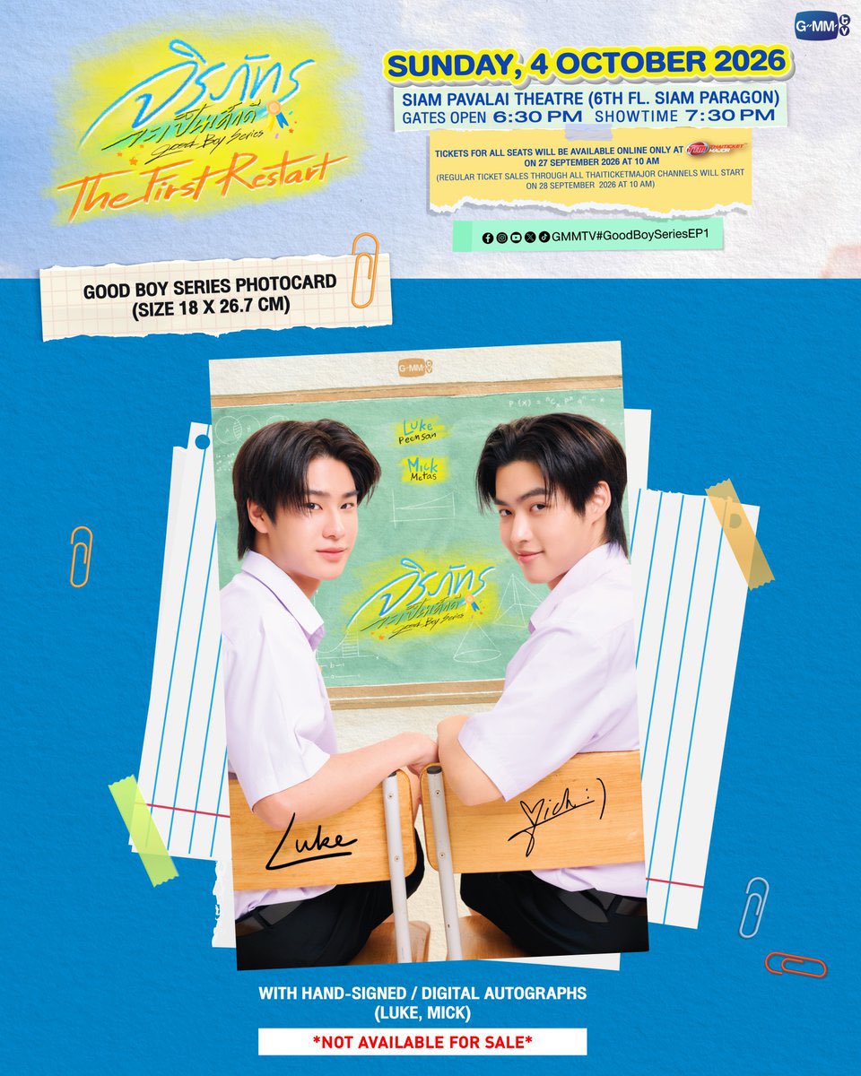 TICKETBUDDY_TH's tweet photo. 🎫✨ เปิดรับกดบัตรแล้วค่าาา!

ใครกำลังรอไปเจอหนุ่ม ๆ จาก #GoodBoySeries 💙ทางร้านเปิดลงจองคิวแล้วคับ

📅 4 ตุลาคม 2026
📍 Siam Pavalai Theatre, Siam Paragon
⏰ เปิดขายบัตร 27 ก.ย. 2026 เวลา 10:00 น.

ทัก DM มาจองคิวได้เลยน้าา 💚✨

#ticketbuddy_th #กดบัตรไปหาเมน https://t.co/mtGGX0rr9Q