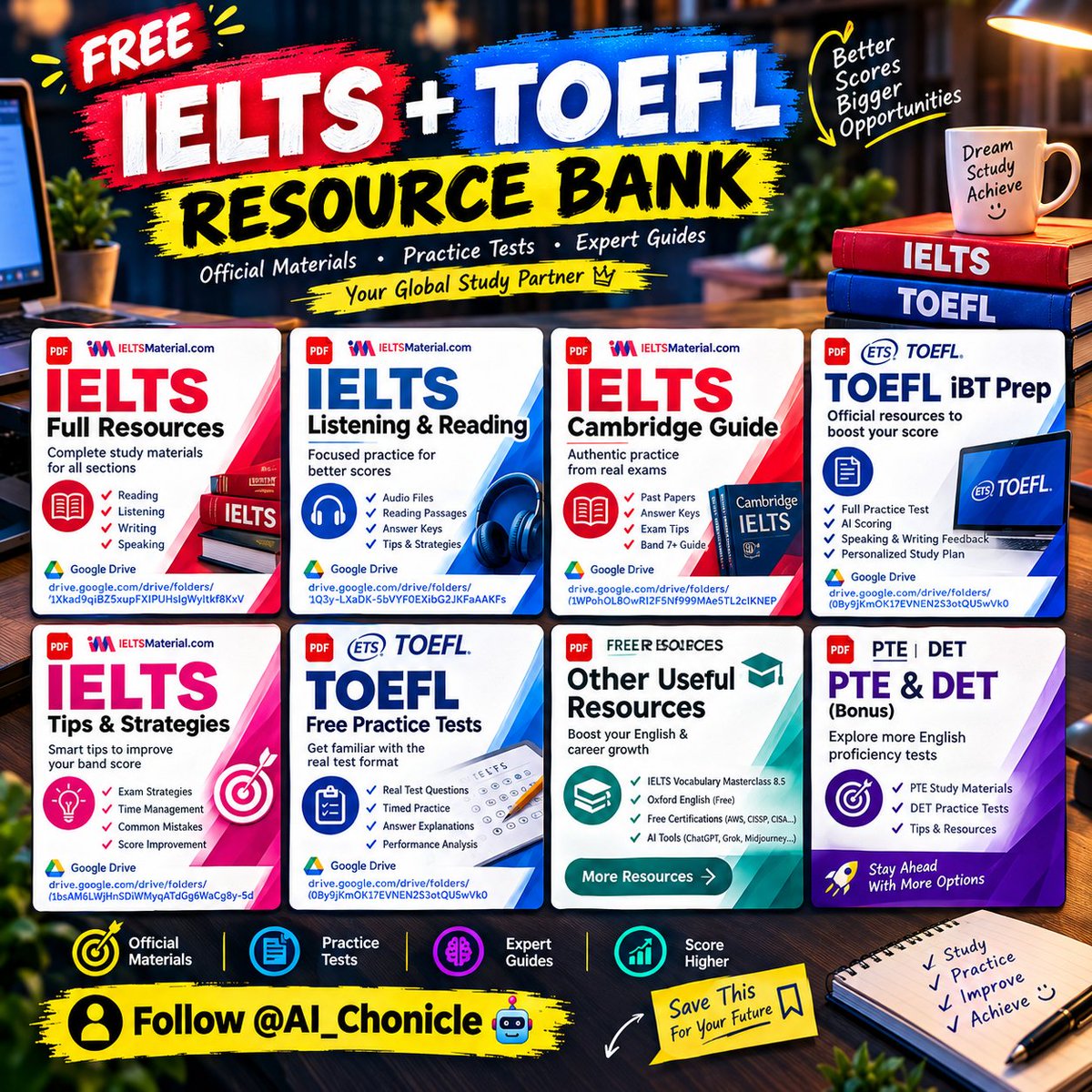 AI_Chonicle's tweet photo. 🎯 IELTS + TOEFL RESOURCE BANK 📚🔥

📂 IELTS Materials
🔗 https://t.co/NwXiscS7CD

📂 IELTS Journey
🔗 https://t.co/B6cZdJgCxY

📂 Vocabulary
🔗 https://t.co/ekcSCj38AJ

🎯 TOEFL Free Prep
🔗 https://t.co/UyHqNQOBAq

🔖 Save &amp; study smarter.
🤖 Follow @AI_Chonicle https://t.co/EjtG1XuxVL
