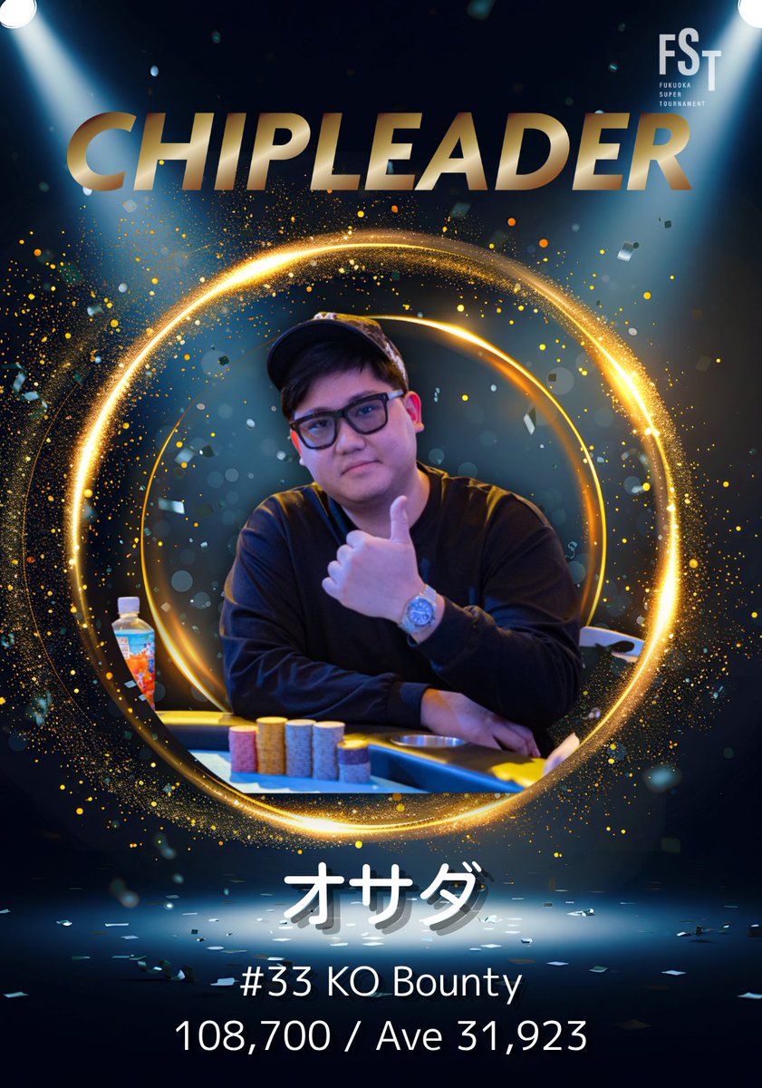 fst_202408's tweet photo. #33 KO Bounty
1st break ChipLeader

NAME / オサダ
Chips / 108,700

Level 6
Average  31,923
#FST #FST5 #FUKUOKASUPERTOURNAMENT https://t.co/g7u6BT1snH