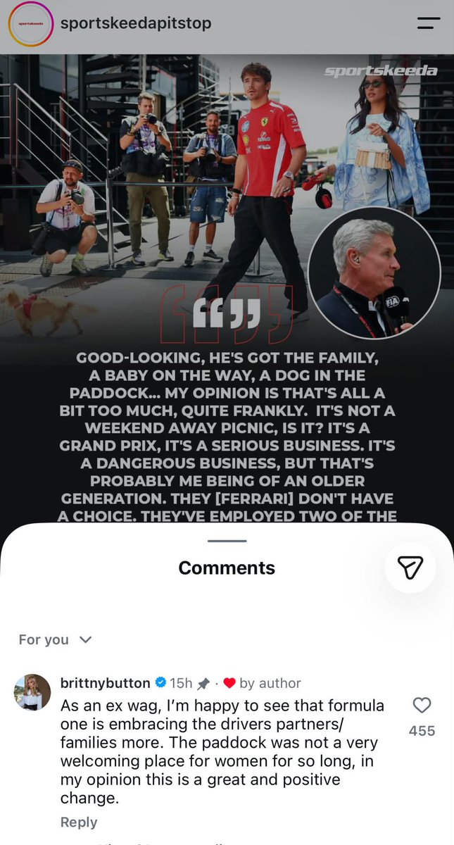 leclercsletters's tweet photo. brittny, jenson button's wife, coming to the defense of the leclercs after dc's comment 👏🏽👏🏽 https://t.co/9F7vaG8RPL