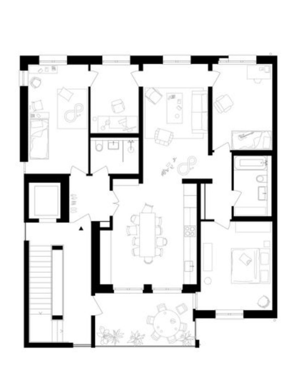 In plan The separate front entrance to the bedroom (top left) strikes ...