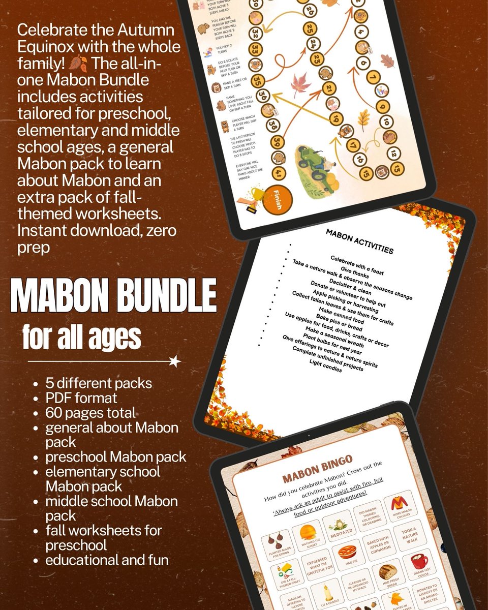teretales's tweet photo. Looking for an easy, screen-free way to bring the magic of the Autumn Equinox into your home or classroom? 🍎🍂Inside, you’ll find seasonal puzzles, tracing sheets, nature-inspired activities and thoughtful Mabon traditions.
https://t.co/KjLM9tPSmM
#mabon #mabonforkids https://t.co/P844iSxMDM
