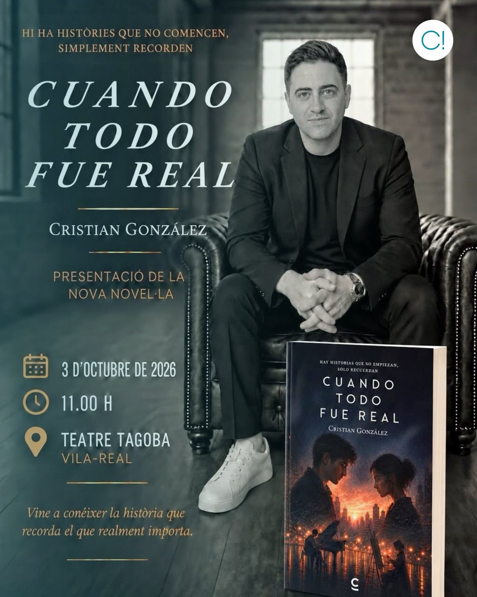 Clartelevisio's tweet photo. L'autor vila-realenc Cristian González presentarà el dissabte 3 d'octubre, a les 11.00 h, la seua segona novel·la titulada 'Cuando todo fue real' en un acte al Teatre Tagoba. 

La cita servirà com a primer encontre públic de l'autor amb els lectors de la seua ciutat natal. https://t.co/RguxpAPxFE