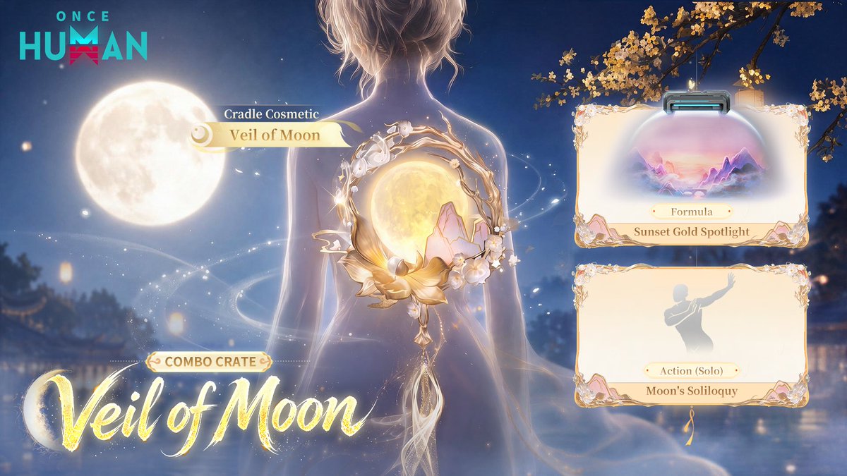 OnceHuman_'s tweet photo. New Combo Crate: Veil of Moon Available on September 23 (PT)

🍂 Enjoy the soft moonlight and dream with the night.
🔎 Check out the new Cradle Cosmetic, the latest Action, and more in the newest crate!

✨Top up through the Official Top-up Center to get up to an additional 24% Crystgin: https://t.co/lkdz28L5lZ
🌐 Play Now on PC, Mobile & Console:
https://t.co/LzWfOkmjmG  

#OnceHuman #oncehumanmobile #OnceHumanConsole
