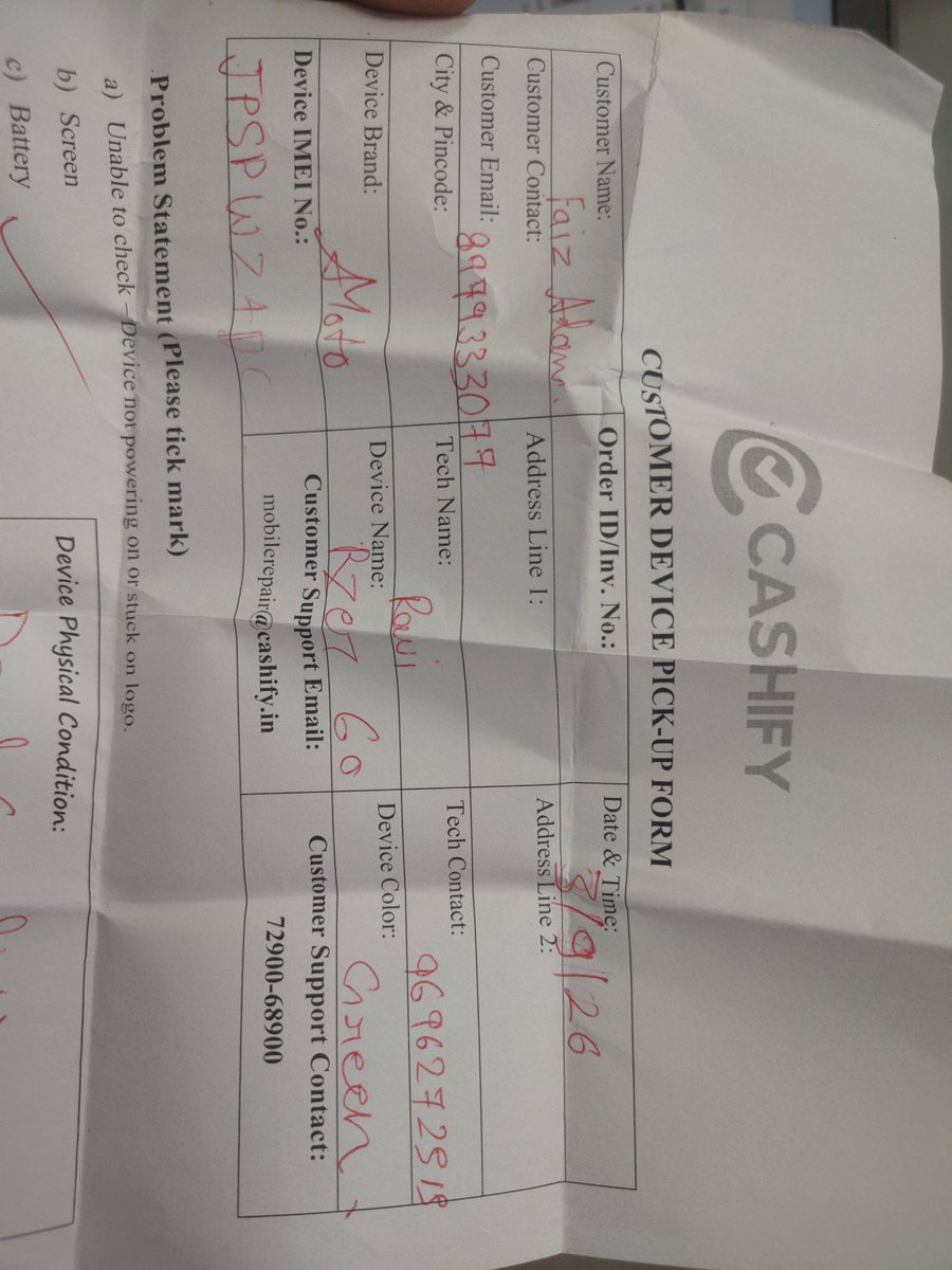 faaaduuuu's tweet photo. @Cashify_  Bought a phone and it died in just 1 month! It's been stuck at your service center since the 4th with ZERO updates. Extremely poor  service. Please resolve this ASAP https://t.co/7bfPdZIZPX