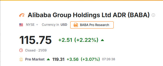 Investingcom's tweet photo. ALIBABA $BABA UNVEILS NEW AI CHIP, CALLS IT CHINA’S MOST POWERFUL; SHARES GAIN https://t.co/06jR3tJmcJ