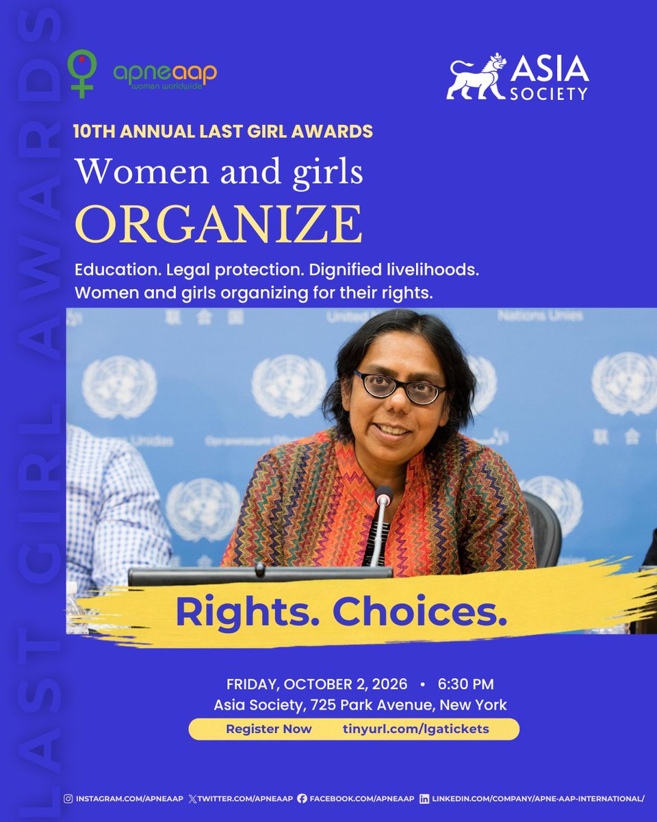 apneaap's tweet photo. October 2 • 6:30 PM Asia Society, 725 Park Avenue, New York. Registration link in bio.
#LastGirlAwards #ApneAap #EndTrafficking https://t.co/Ak3s44z0j8