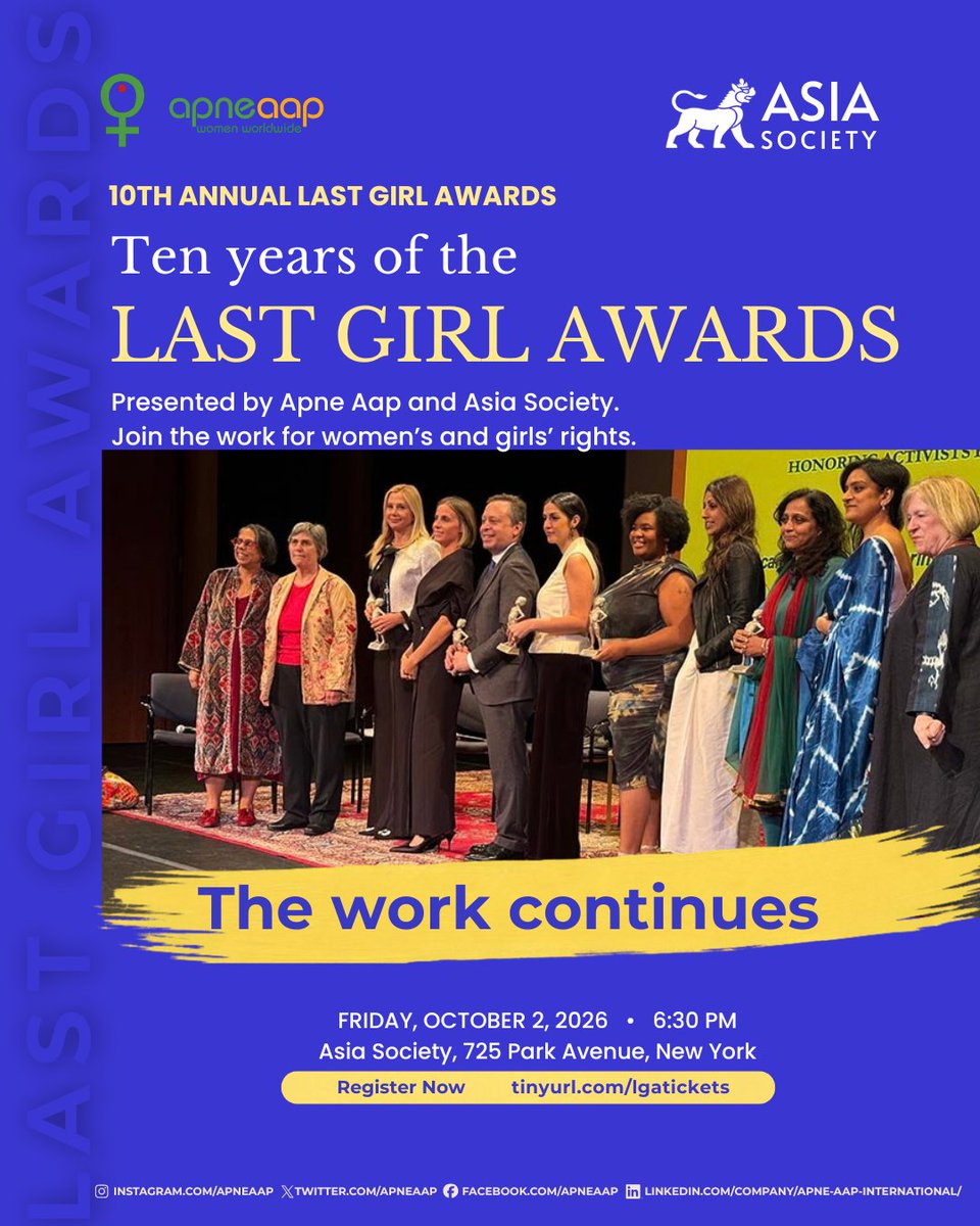 apneaap's tweet photo. October 2 • 6:30 PM Asia Society, 725 Park Avenue, New York. Registration link in bio.
#LastGirlAwards #ApneAap #EndTrafficking https://t.co/Ak3s44z0j8