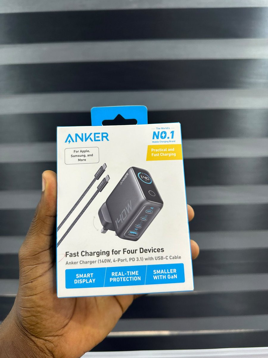 samsino_'s tweet photo. Anker 140W Charger -
Comes with a 240W USB-C cable.

Powerful GaN charger with a smart display showing real-time charging power, port status, and temperature.

For simultaneous fast charging of laptops, tablets, and phones.

🏷️​₦93,000 https://t.co/mwkYhQN6DV