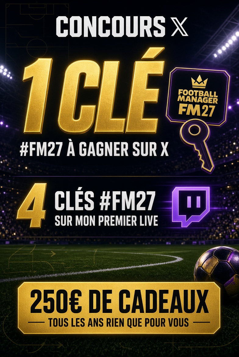 bracodu88's tweet photo. C'est le moment de vous faire gagner une clé #FM27 😜

4 autres sur mon premier live 😁

Pour participer :

👉 Follow @bracodu88 et @FM_Actu 
👉 RT ce tweet

Tirage au sort au lancement de la bêta ou la veille de la sortie du jeu 😁

Bonne chance à tous 🤞

#FootballManager #FM27 https://t.co/ai8LIs8HqD
