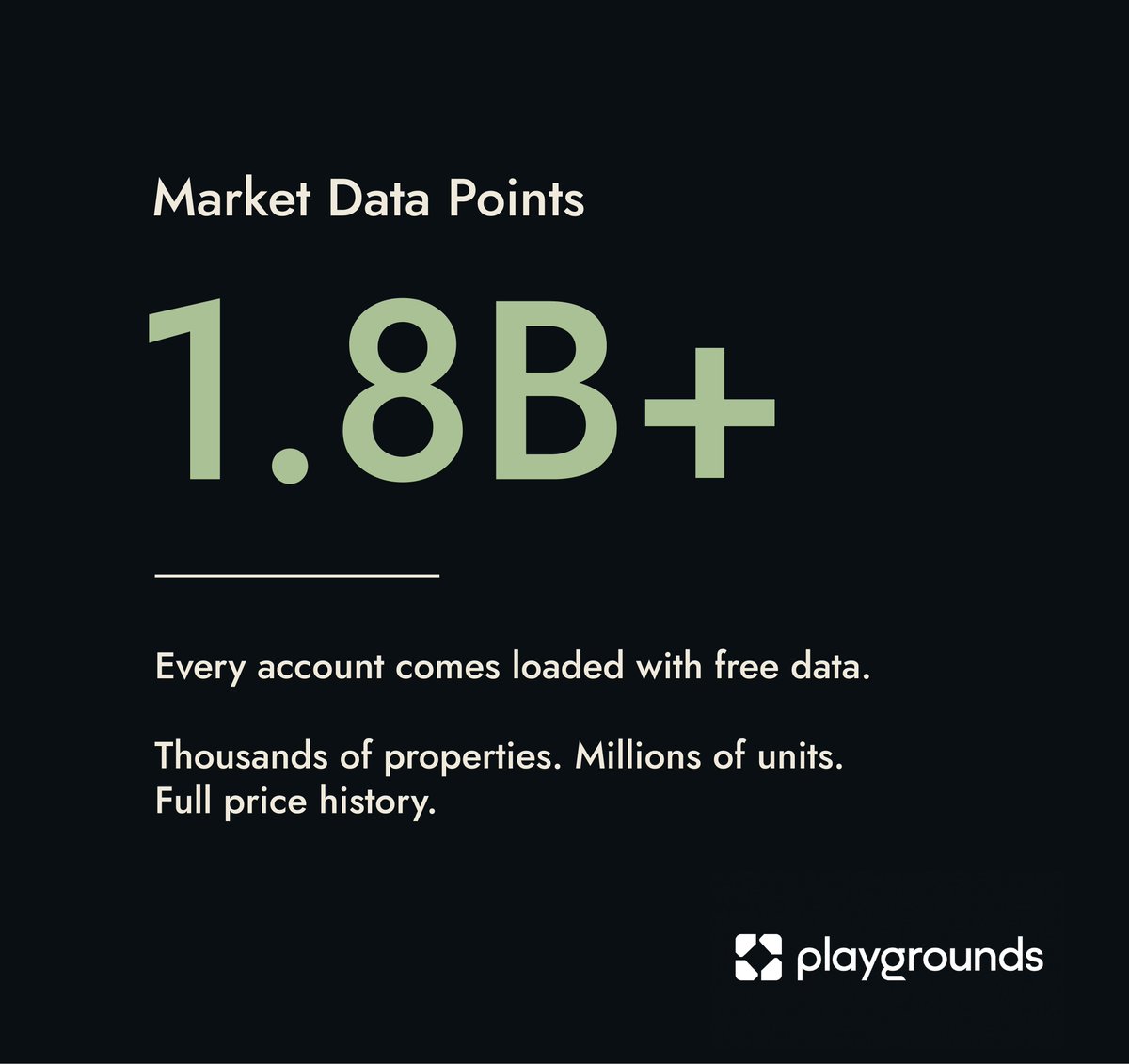 myplaygroundsai's tweet photo. Most AI in CRE stalls on scattered data, not bad models. Playgrounds starts you loaded: a huge CRE dataset, free, from day one. Add any of 1,000+ sources of your own and it's one live, connected picture. Every app you build runs on it.

#cre #cretech https://t.co/2H053E5Hgw