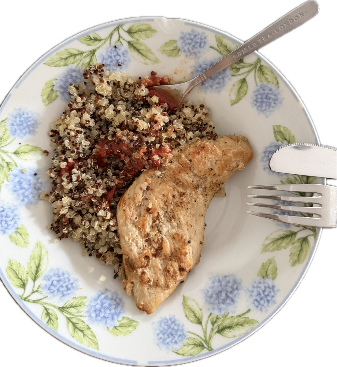 thin4evrr's tweet photo. + kinoa with tomato paste and a small piece of chicken breast https://t.co/DvKqUmiCS5