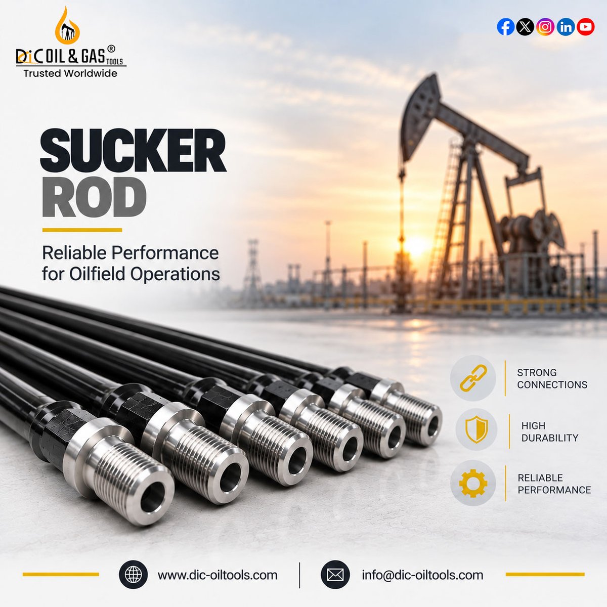 dic_oil_tools's tweet photo. DIC Sucker Rods deliver strength, durability, and dependable performance in demanding operations.
🌐 https://t.co/MjdfXJpfSL
✉️ info@dic-oiltools.com
#SuckerRod #SuckerRods #OilAndGas #OilfieldEquipment #DrillingEquipment #SuckerRodSupplier #SuckerRodExporter #DICOilTools https://t.co/z3NPPLzNsg