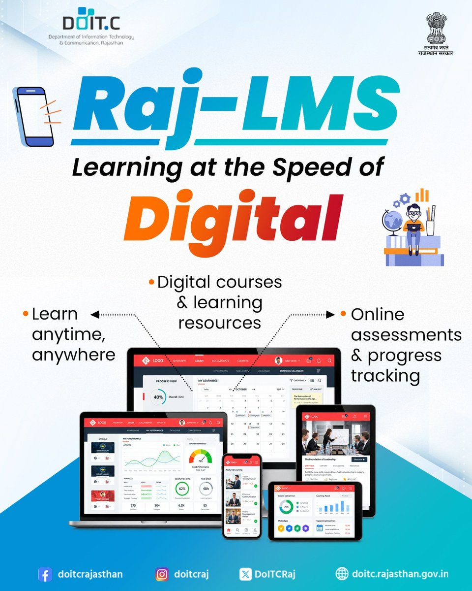 DoITCRaj's tweet photo. Raj-LMS enables government departments to access online learning, training and digital content through a common platform.
#DOITC #RajLMS #DigitalRajasthan https://t.co/SF8JtWpQfu