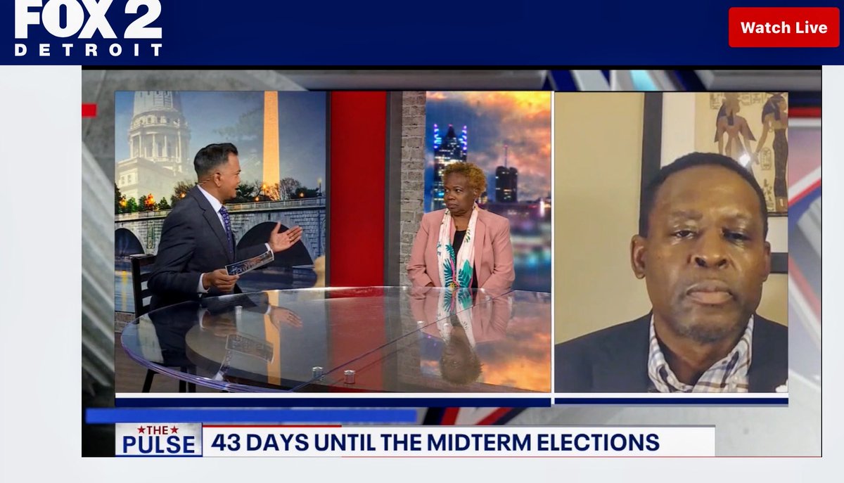 samriddle's tweet photo. Podcaster Eric Brown &amp; Detroit Council Member At-Large Mary Waters join Fox 2 host @rooprajfox2 Roop Raj analyze the Michigan Senate campaign on The Pulse. “Kamala is not a factor in #Detroit no one is listening to her” @MW4us https://t.co/mqeWsDrDrt