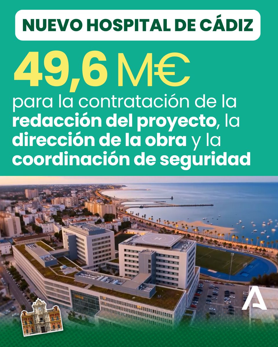 JuanMa_Moreno's tweet photo. Damos un impulso más al nuevo hospital de Cádiz: destinamos 50 M€ a la redacción del proyecto de obras para hacerlo realidad.

Además, ampliamos en 25 M€ más el programa de avales para facilitar el acceso a una vivienda a menores de 40 años.

Cumplimos.

#Andalucía sigue activando medidas para dar solución al problema de la vivienda y reforzar la sanidad.
