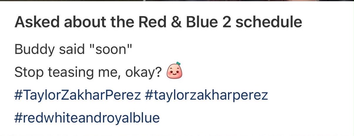rwrbcrave's tweet photo. A fan asked Taylor Zakhar Perez about Red White &amp; Royal Wedding’s schedule and he replied with “soon” 

https://t.co/pQW9hPzj9V https://t.co/rkoodEacDE