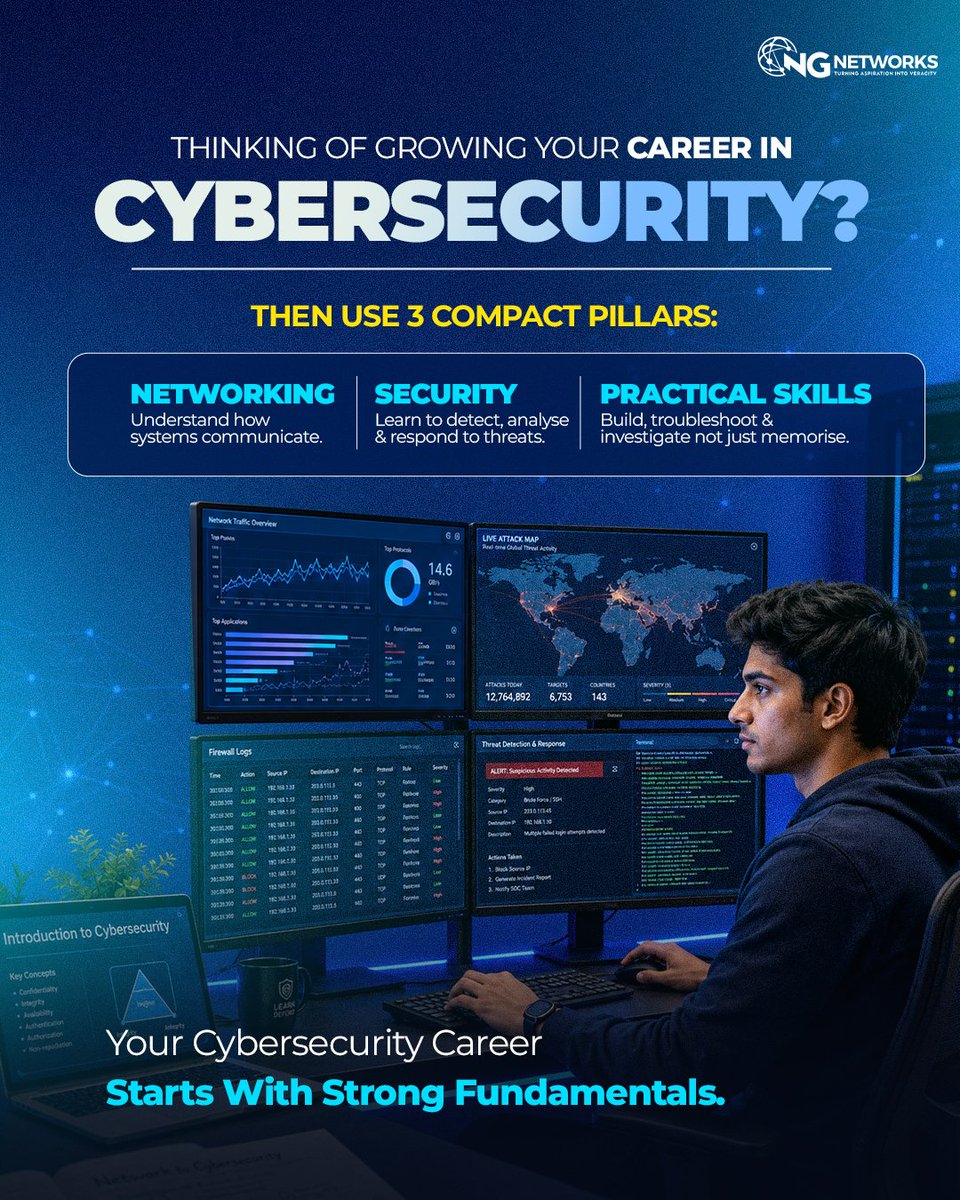 NGNetworks_in's tweet photo. 🔐 Want to build a career in Cybersecurity?

Don’t just collect certifications. Build real skills, practise hands-on, and become industry-ready.

📩 DM “CYBER” to get started with NG Networks.

#Cybersecurity #networkengineer #CybersecurityJobs https://t.co/VbPY5Tk17I