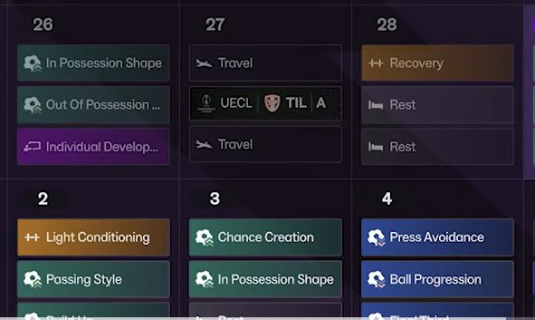 Passion4FM's tweet photo. NEW or IMPROVED TRAINING SESSIONS:

🎙️ Press Avoidance is part of #FM27 

Wonder if you schedule it or if it pops-up in the training calendar according to your staff responsibilies

🤩 Individual Player Development (as own training session? 👀)

❤️ Light conditioning
