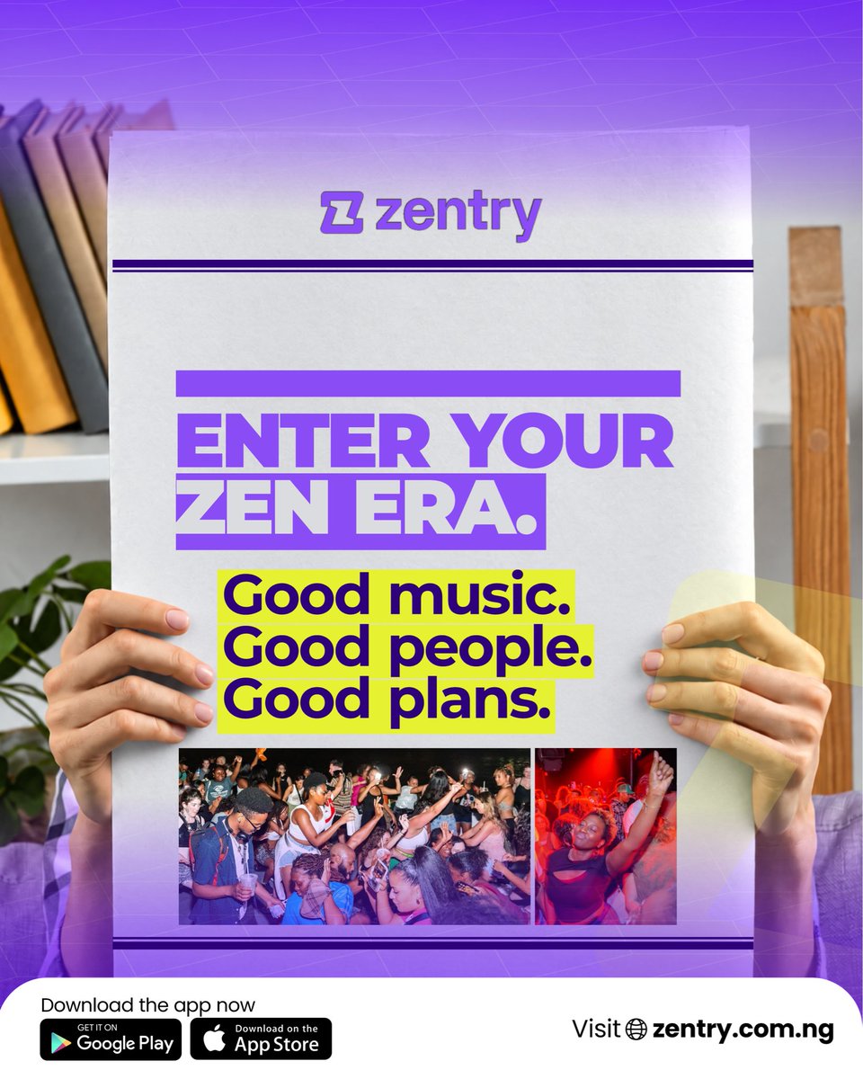 ZentryTicketNIG's tweet photo. Enter your Zen Era with good music, good people, and good plans. 💜

Whatever your version of a good time looks like, Zentry is here to help you find the experience worth showing up for.

Find your vibe. Find your event. Enter your Zen Era.

#Zentry #Outsiders #ZentryTickets #EventDiscovery #NigeriaEvents