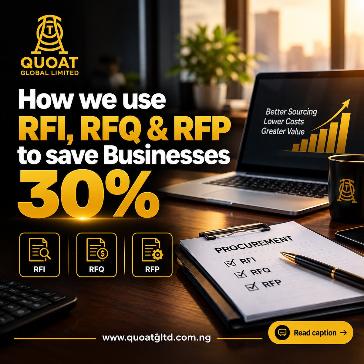 QuoatglobalLTD's tweet photo. We don't just request prices. We follow a system.
1. RFI: Request For Information
We eliminate 70% of unqualified suppliers.
2. RFP: Request For Proposal
We compare TCO.
3. RFQ: Request For Quotation
We create competition to drive costs down up to 30%.
#procurement https://t.co/cLZ6GceoxC
