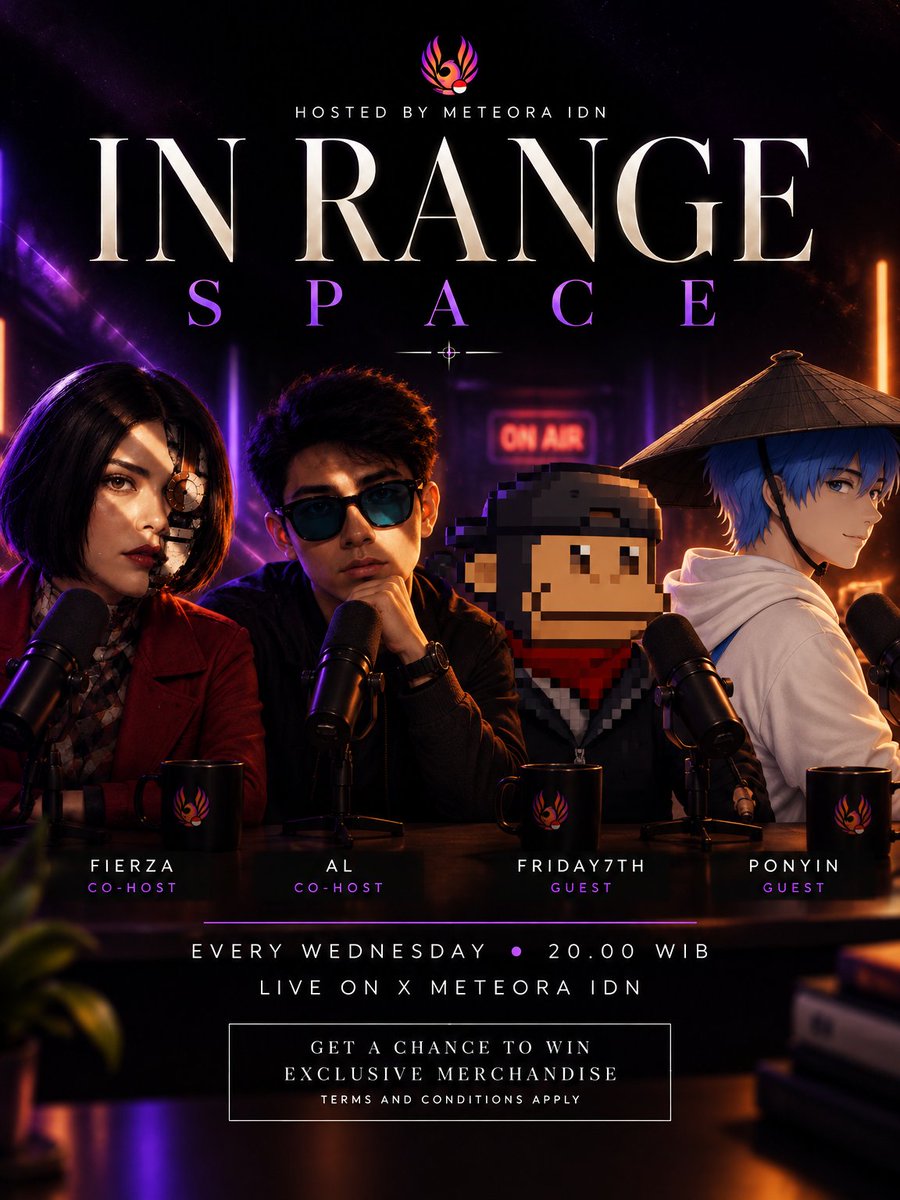 MeteoraIDN's tweet photo. Edisi kali ini spesial, ada @Friday_SOL & @Ponyin ikut gabung di IN RANGE SPACE 🔥

Bareng @fierzafajri & @Alamya host kita yang akan ngelead space besok 🎤

📅  Rabu, 20.00 WIB
📍 Live di X @MeteoraIDN

Bingung mulai LP darimana? Dateng aja, tinggal dengerin dan bisa tanya tanya langsung!  🦅