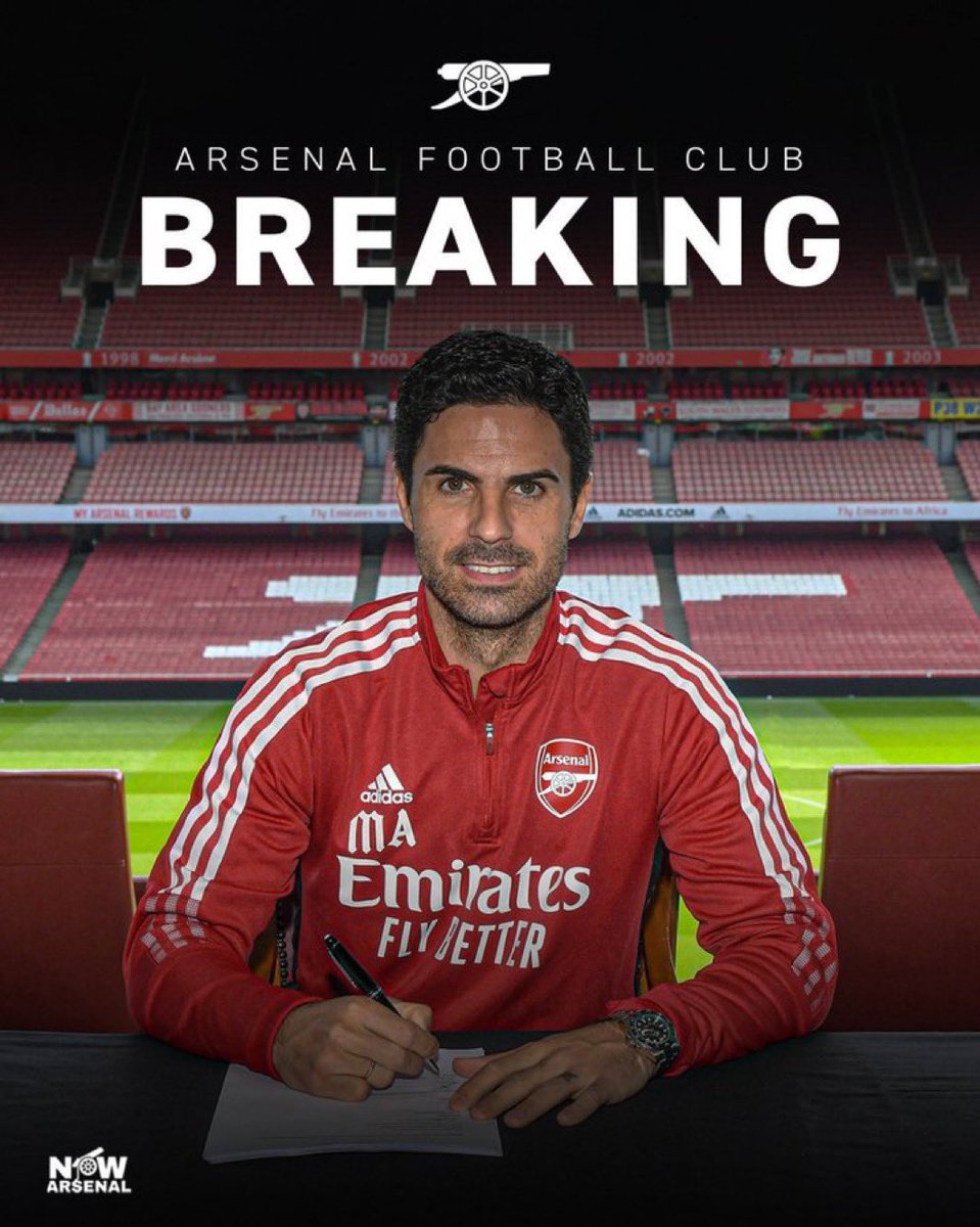 now_arsenaI's tweet photo. 🚨BREAKING: Mikel Arteta reaches agreement with Arsenal over new long-term contract.

Existing deal expires at the end of the season but fresh terms set to take him into a decade at the Emirates.

[@SamiMokbel_BBC] https://t.co/xywPoyQrBu