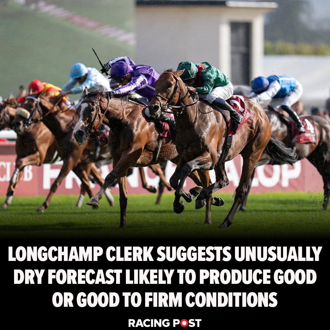 RacingPost's tweet photo. Could we have a fast-ground Arc? 🤔

Longchamp's clerk of the course admitted that he has never known such a prolonged dry spell in the days before the Prix de l'Arc de Triomphe 🇫🇷🏆

🔗 https://t.co/Rwyw0KeHVb https://t.co/zareB3w8Uf