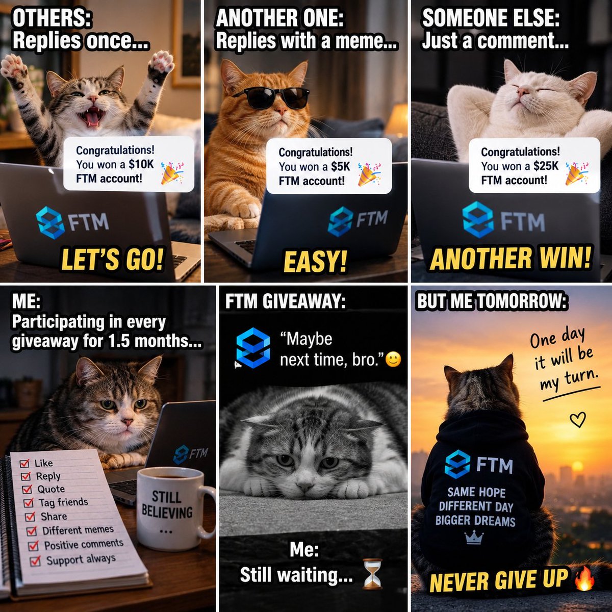 pipsniperzone's tweet photo. Everyone else winning FTM giveaways like it’s easy 😂🎁
Meanwhile me: 1.5 months, every giveaway, still waiting… 😭💀
But we don’t quit — one day that “Congratulations, you won!” notification will be mine. 👀🔥
@Ye_FTM @FTMarketslive @FTMAsiaHQ 😂💙
#FTM #PropTrading https://t.co/A3fV3tc17z