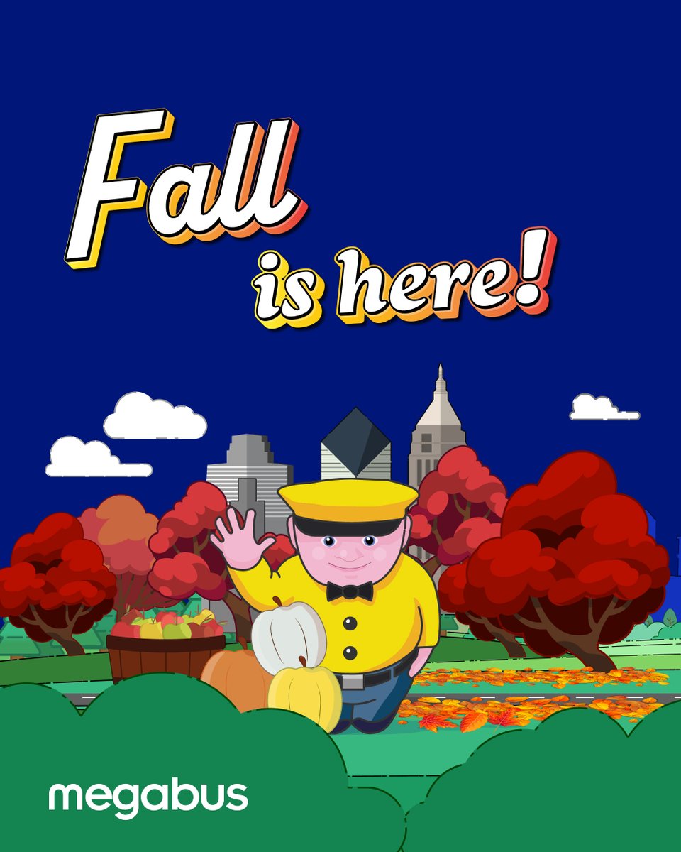 megabus's tweet photo. Fall has arrived! We hope you enjoy all the cozy weather and pumpkin spice lattes to come. 🍁 https://t.co/LcZS1AoTDW