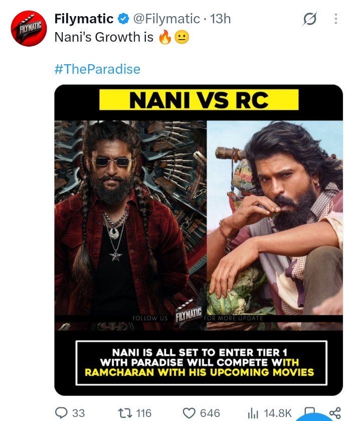 kiranakOTTu_'s tweet photo. #TheParadise PR @NameisNani duty on 🔥 🔥 https://t.co/jd9GBOypQD