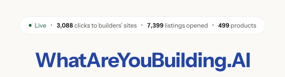 whatrubuilding's tweet photo. >3k+ visitors to builder's apps
> 499 listed products

who's gonna be product 500? 👀 https://t.co/c0WjdOZuVB