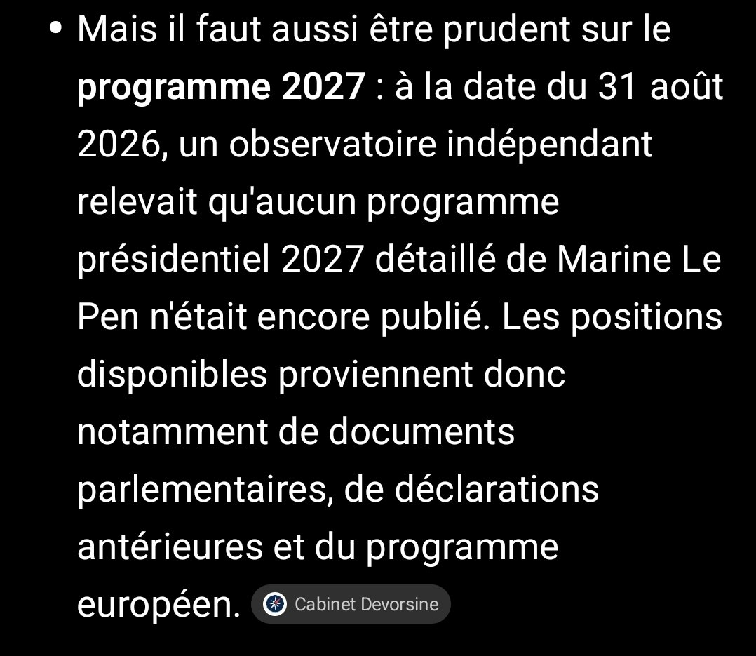 phmg31's tweet photo. @MichelF29015597 J'ai posé la question suovante à l'IA :

"Un sondage dit que Marine le Pen est la plus à même de gérer les défis de l'IA. Qu'en penses tu ?"

Réponse de l'IA : https://t.co/FmyxhStti7