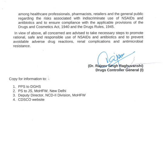 ANI's tweet photo. The Central Drugs Standard Control Organisation (CDSCO) has issued an advisory circular addressed to healthcare professionals, pharmacies, retailers, distributors, and hospitals regarding the indiscriminate use of painkillers, specifically Non-Steroidal Anti-Inflammatory Drugs (NSAIDs), and antibiotics. The circular highlights the severe medical risks associated with the unregulated and over-the-counter consumption of these medicines, explicitly linking their unchecked use to the development and acceleration of Chronic Kidney Disease (CKD).