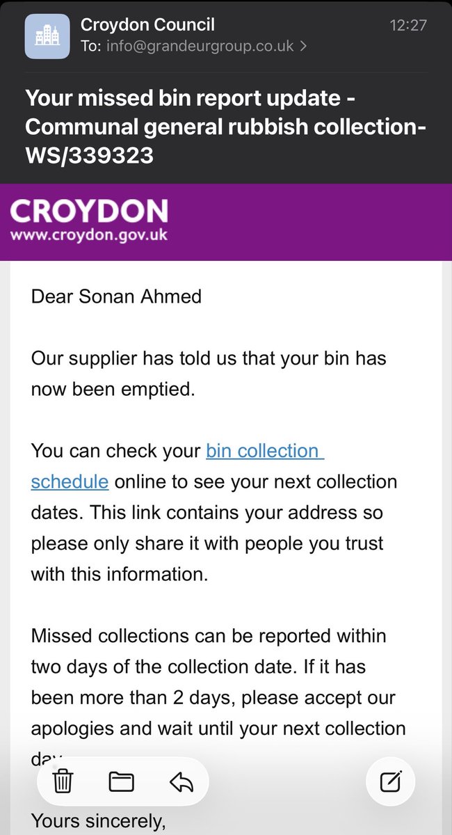 Sonan_A's tweet photo. @VeoliaUK Plain lies. See for yourselves. Two weeks in a row, our bins have not been collected, yet you falsely claim they have. And this is far from the first time!
@VeoliaUK @ContactCroydon — residents deserve better. Stop marking collections as completed when they haven't been https://t.co/ooOfAZgYYG