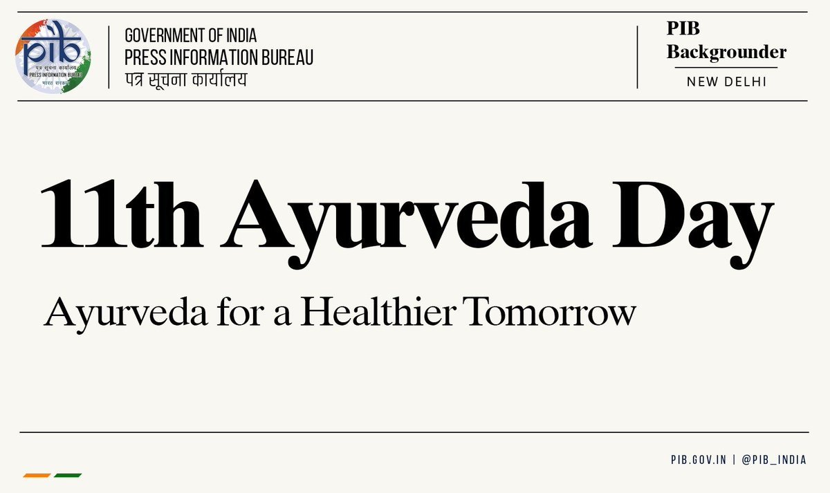 PIBAYUSH's tweet photo. On #AyurvedaDay, India marks a decade of advancing Ayurveda through research, innovation and modern healthcare.

Government health facilities nationwide are integrating Ayurveda with modern medical care for more accessible holistic healthcare.
Read more🔗: https://t.co/Doq1BFTRPB https://t.co/ONyobl3gNW