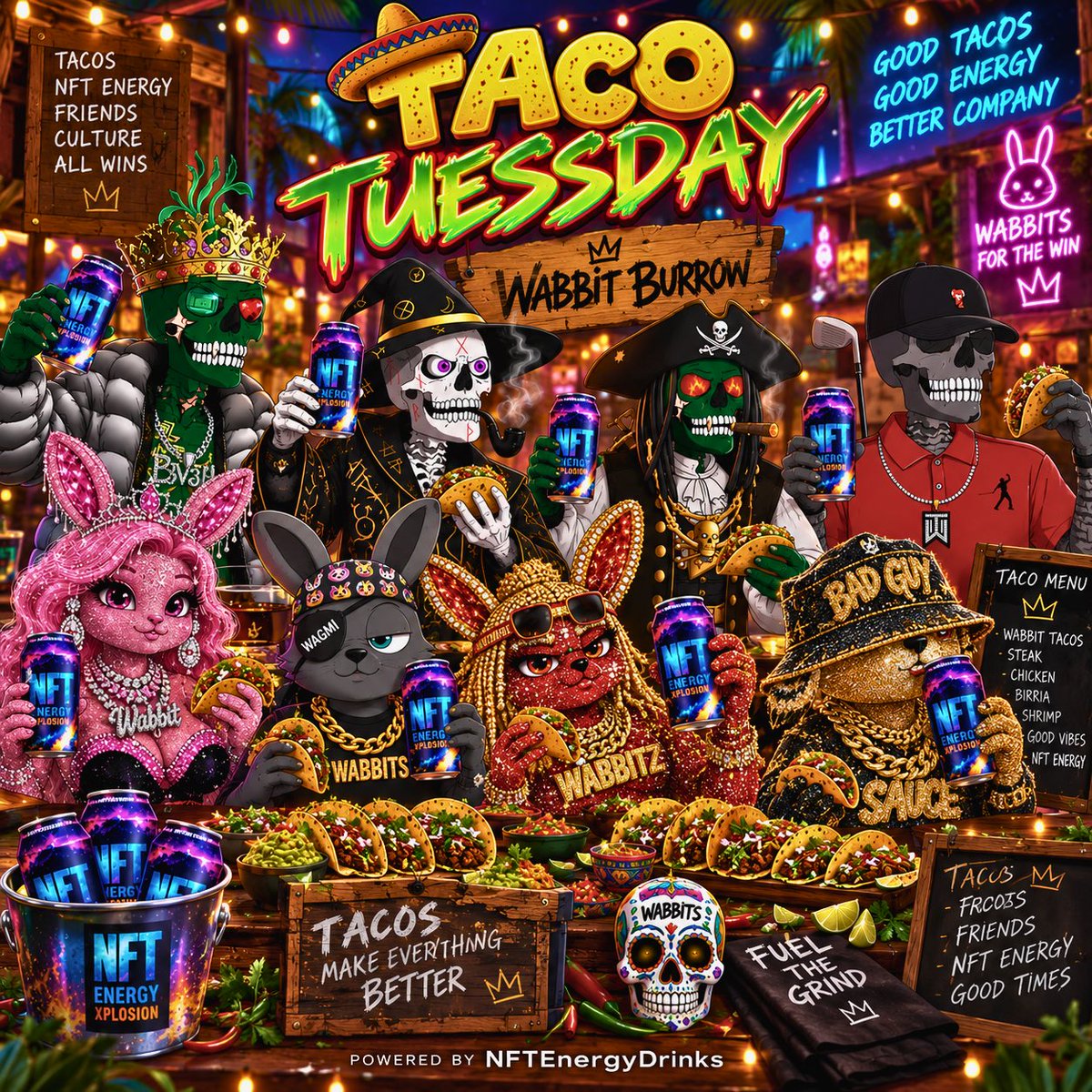 100GrandVan's tweet photo. Happy Taco Tuesday 🌮 ⚡️🐰

Sunday Funday’s  w/ @EnergyWabbits & @K_Qagency 

🗓️September 27th @ 1:00 PM Central Time
Hosted by @100GrandVan | Sponsored by @NFTENERGYDRINKS 

🚨$100 $SOL Giveaway & NFTs🚨

💥RT + Follow + Like
@100GrandVan 
@LalaMetaX 
@NFTENERGYDRINKS 
@EnergyWabbits 
💥Tag 3 friends

The family is back and better, production run is underway come hear the alpha⚡️🐰!! 
(Must be present in the space to win)