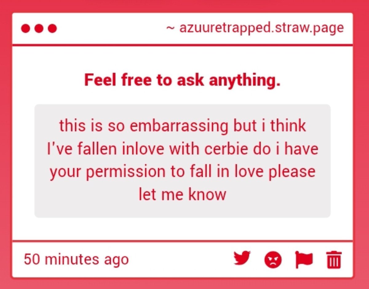 AZUURETRAPPED's tweet photo. "this is so embarrassing but i think I've fallen inlove with cerbie do i have your permission to fall in love please let me know" -> NO FUCKING WAY THIS IS THE SECOND TIME SOMETHING LIKE THIS HAPPENED @?@?@?
https://t.co/I3iikE8QST https://t.co/e4lYVoykmT