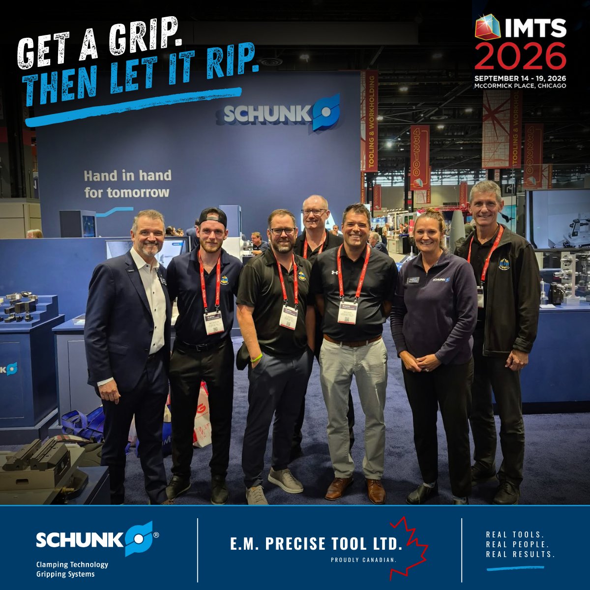EMPrecise's tweet photo. GET A GRIP. THEN LET IT RIP.
The EMPT crew made the stop at SCHUNK during IMTS 2026.
Because before the spindle starts turning, something better be holding on tight.
SCHUNK team in Chicago.
#SCHUNK #IMTS2026 #EMPreciseTool #Workholding #ClampingTechnology #GrippingSystems #EMPT https://t.co/kkihUKjGGF