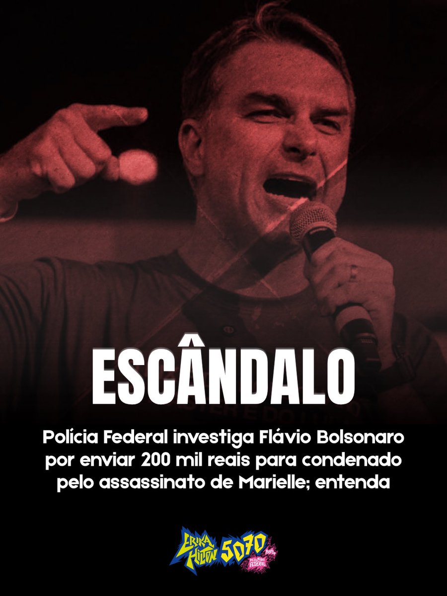 ErikakHilton's tweet photo. 🚨 BOMBA! A Revista Piauí revelou que a Polícia Federal está investigando o senador Flávio Bolsonaro por enviar 200 MIL REAIS para um condenado pelo assassinato de Marielle Franco.

Vem entender👇🏽

💵 Flávio Bolsonaro enviou o dinheiro a pedido do miliciano conhecido como 'Peixe', apelido de Robson Calixto Fonseca.

👉🏽 De acordo com a delação de Ronnie Lessa, miliciano autor dos disparos que mataram Marielle, foi Peixe quem comprou a submetralhadora usada no crime.

⚠️ Peixe foi condenado pela Justiça por agir como o braço operacional da organização criminosa armada dos irmãos Chiquinho Brazão (ex-deputado federal) e Domingos Brazão (ex-deputado estadual do Rio), os mandantes do assassinato de Marielle.

👉🏽 Esse miliciano simplesmente tinha CARGO na Assembleia Legislativa do Rio de Janeiro, dado por Domingos Brazão, para trabalhar fazendo a ponte entre os irmãos Brazão e outros milicianos do Rio de Janeiro.

💸 E o dinheiro que Flávio enviou a pedido do 'Peixe' era DINHEIRO PÚBLICO, de emenda parlamentar. Oficialmente, o dinheiro iria para um projeto de futebol infantil organizado por uma ONG na Zona Sudoeste do Rio de Janeiro, reduto dos irmãos Brazão.

👉🏽 Mas, de acordo com o Tribunal de Contas da União, foi tudo gasto de forma irregular. O dinheiro saiu dos cofres públicos, chegou na ONG e simplesmente evaporou, sendo gasto sem nenhum critério, concorrência ou transparência.

🤮 A forma como Peixe pediu o dinheiro para Flávio Bolsonaro também é assombrosa: chamou Flávio de "nosso senador" em diálogos diretos com Maria de Fátima Bezerra Castro, assessora de Flávio Bolsonaro.

👉🏽 E, de acordo com as mensagens descobertas pela Polícia Federal, Peixe pediu o dinheiro a Flávio Bolsonaro pela primeira vez no dia 24 de outubro de 2023. Cerca de um mês depois, em 29 de novembro, a ONG recebeu 200 mil reais de dinheiro público. Rápido, né?

💰 E esses 200 mil são só uma gota no oceano. Segundo apuração da Polícia Federal. Peixe intermediava a captura de recursos de emendas parlamentares para uma rede de ONGs ligadas ao grupo dos Brazão, que recebeu 268 milhões de reais em emendas parlamentares entre 2020 e 2024.

👉🏽 268 milhões em dinheiro público que, depois de enviados por políticos como Flávio Bolsonaro, eram usados para bancar as despesas do grupo político-miliciano.

🚨 Isso tudo é grave, é urgente e o povo exige respostas.

Por que Flávio Bolsonaro enviou 200 mil reais de dinheiro público a pedido de um dos condenados pela morte de Marielle Franco?

Por que Flávio Bolsonaro era chamado de "nosso senador" por um miliciano? Por que o gabinete de Flávio Bolsonaro mantinha uma linha de contato direta com ele?