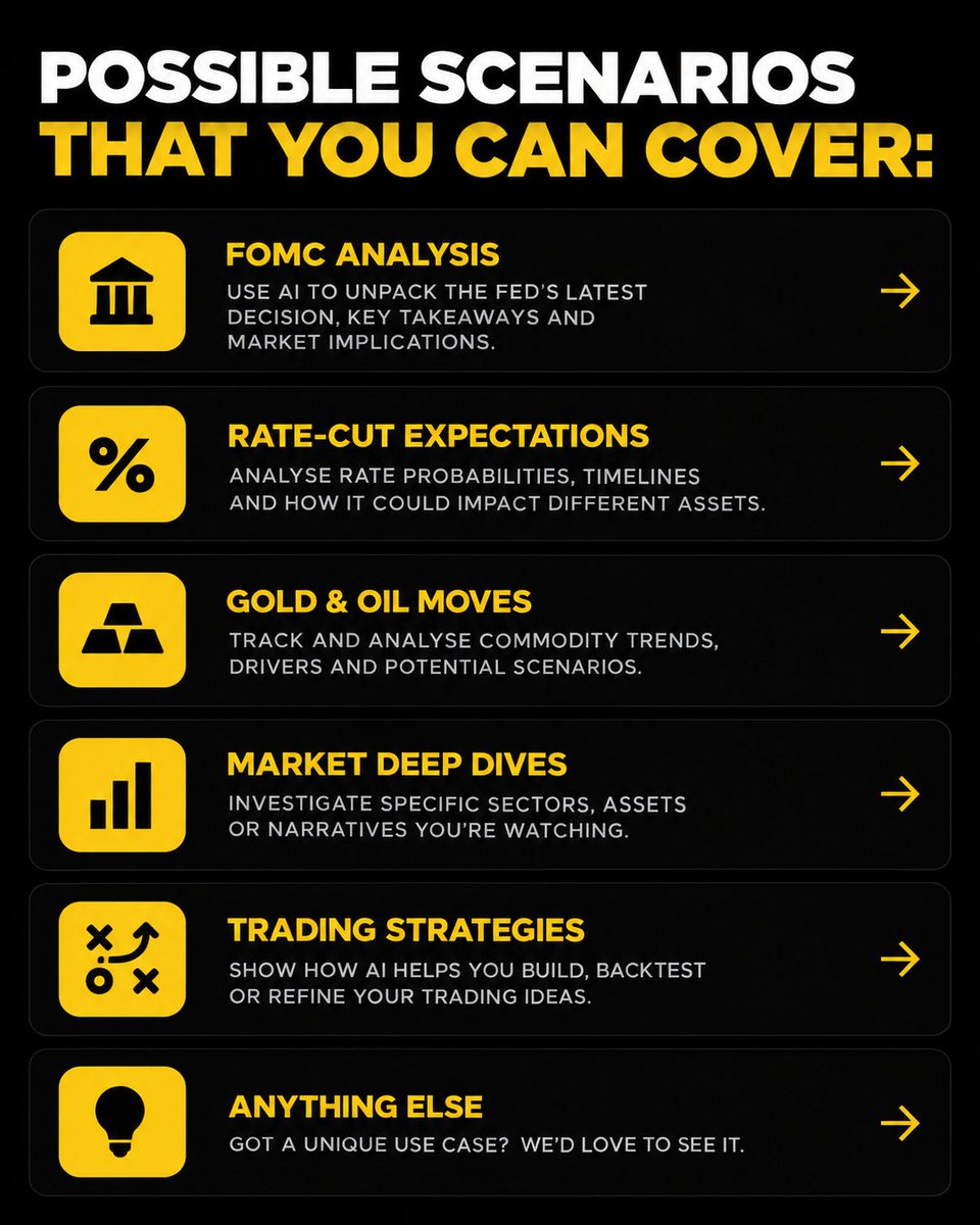 binance's tweet photo. Let's be real. We're all running the world's smallest trading desk these days.

But what makes YOUR desk different?

Show us how you use AI to research markets, decode macro events, uncover opportunities, or build trading strategies.

20 winners. 2,000 USDC in total rewards.

Contest ends: Sep 30, 23:59 UTC

Disclaimer: This is not an offer or solicitation to trade any financial product. Not available to users in jurisdictions including: US, UK, EEA, Hong Kong, Singapore, and the jurisdictions on Binance's prohibited list (see https://t.co/j87Pp5MLvd for details)